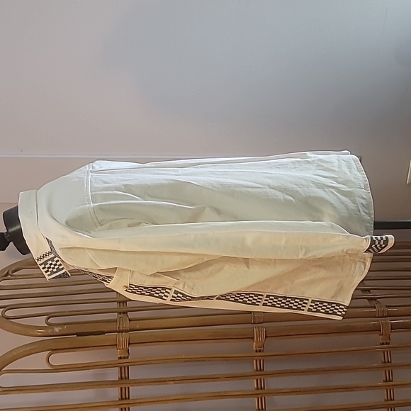 Shuudi brand tropical men's long sleeve linen shirt white green blk embroidery - Picture 9 of 16